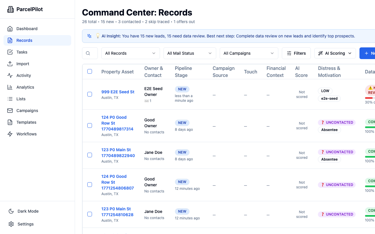 Records table with motivation scores and distress signals